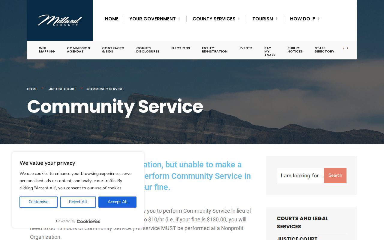 Millard County traffic ticket community service request
