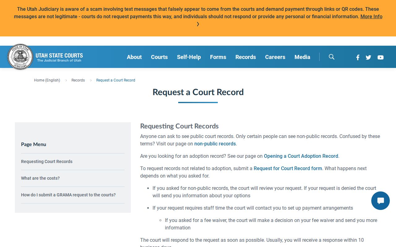 Millard County court record request process