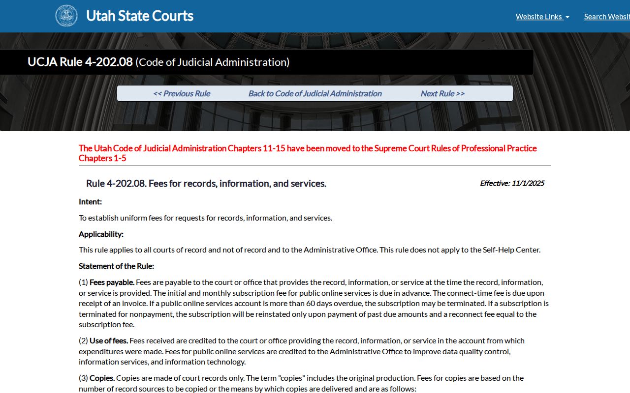 Millard County court record charges and staff time