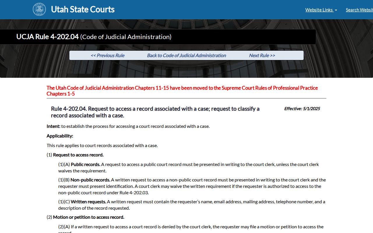 Millard County court record written request rule