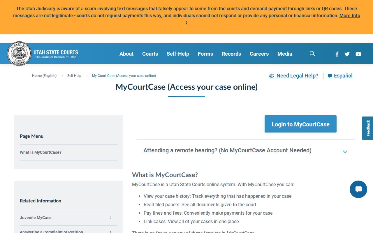 Millard County civil docket party access through MyCourtCase