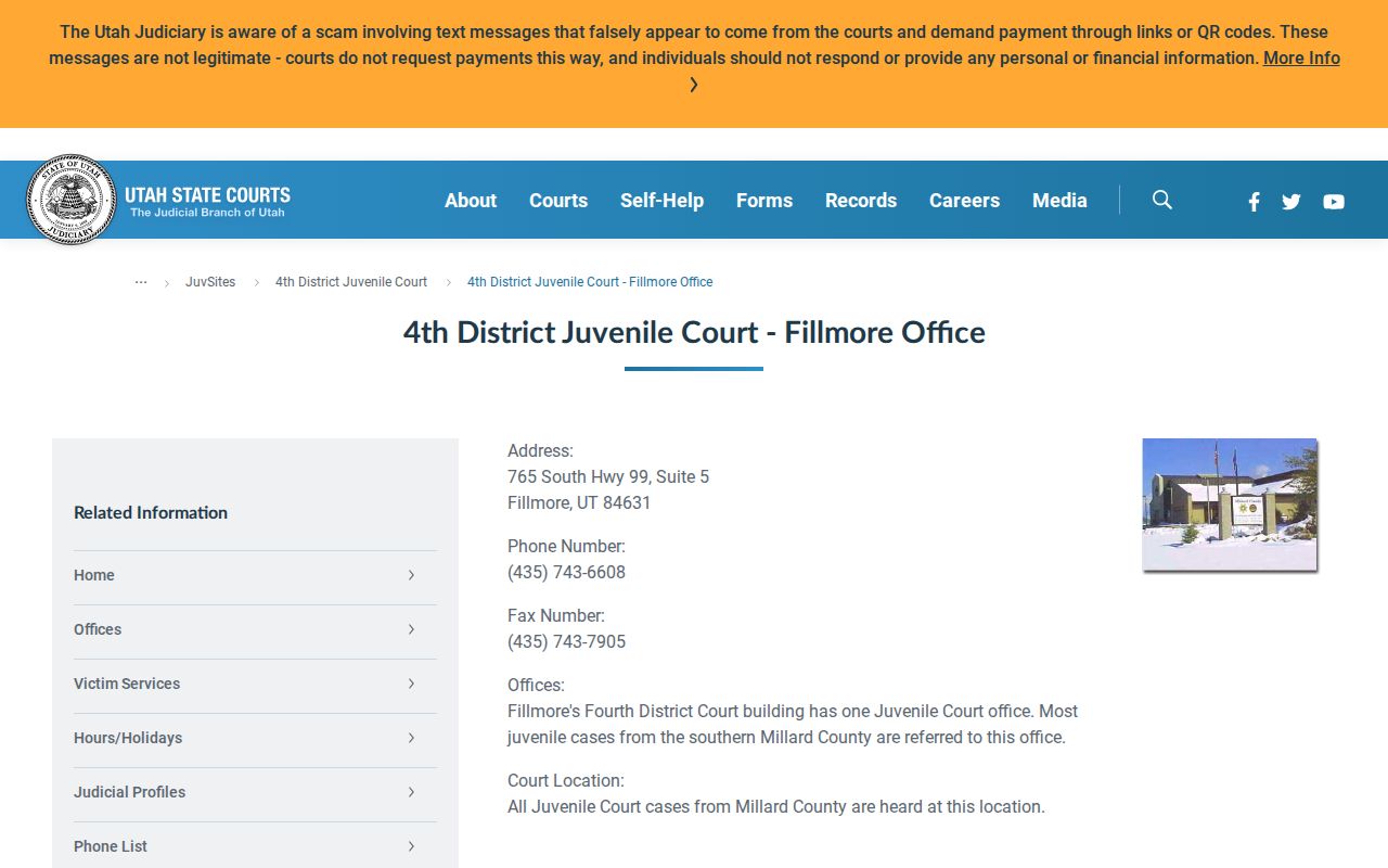 Official Fourth District Juvenile Court Fillmore office information
